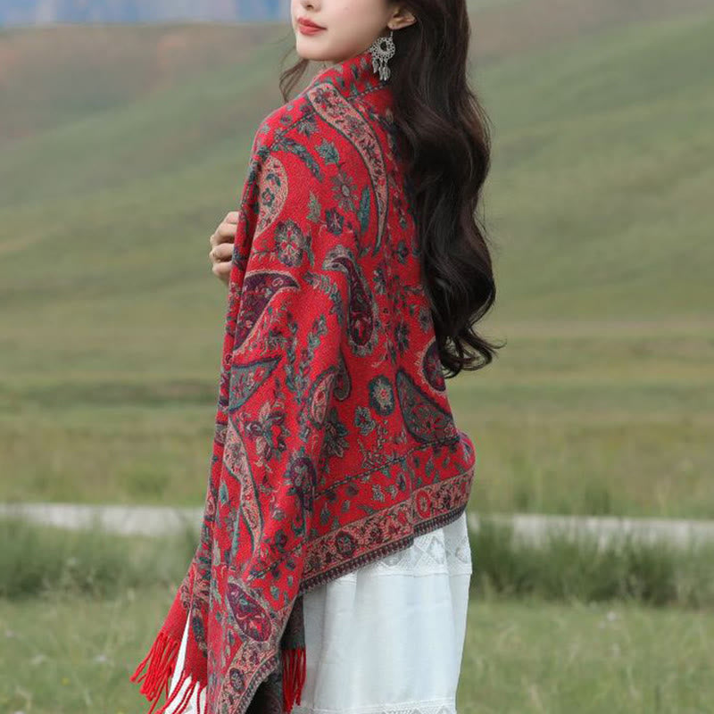 Buddha Stones Ethnic Besticktes Paisley Blumen Muster Quaste Weicher Schal Schal - image 23