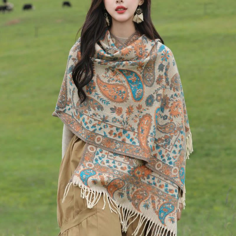 Buddha Stones Ethnic Besticktes Paisley Blumen Muster Quaste Weicher Schal Schal - image 10