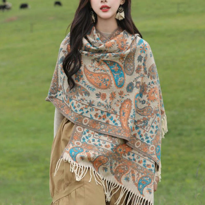 Buddha Stones Ethnic Besticktes Paisley Blumen Muster Quaste Weicher Schal Schal - image 10