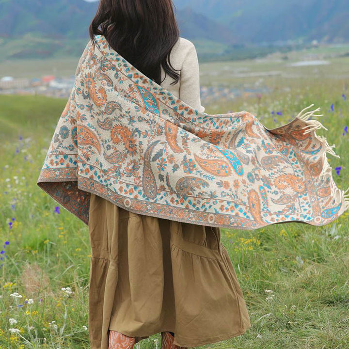 Buddha Stones Ethnic Besticktes Paisley Blumen Muster Quaste Weicher Schal Schal - image 9