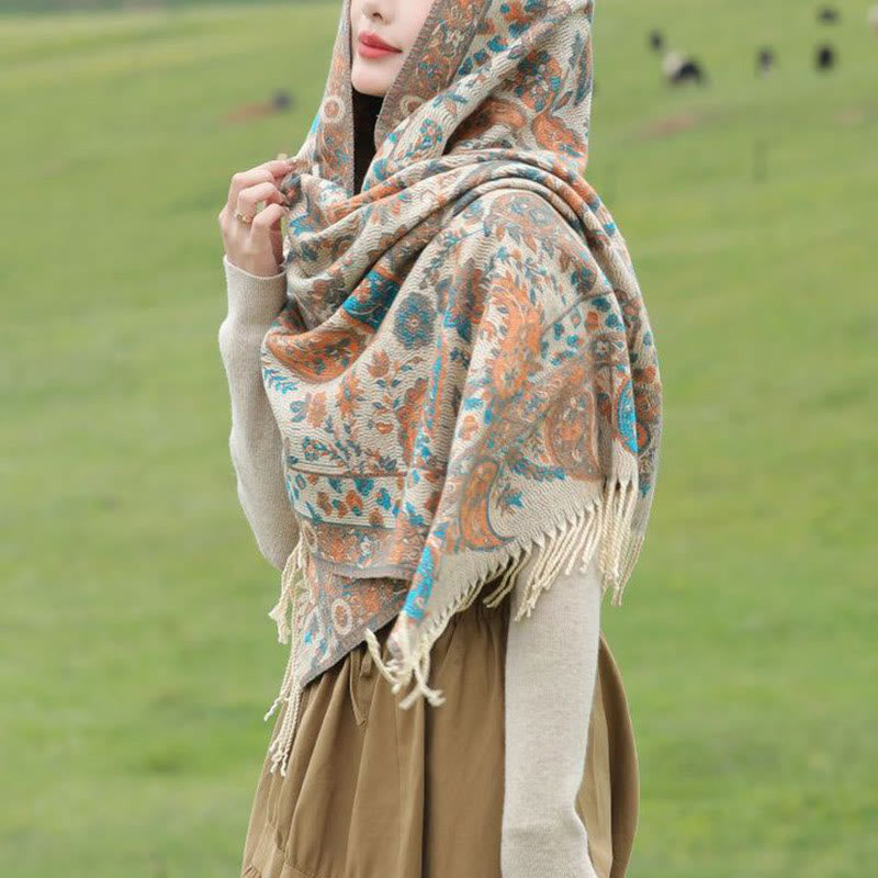 Buddha Stones Ethnic Besticktes Paisley Blumen Muster Quaste Weicher Schal Schal - image 13