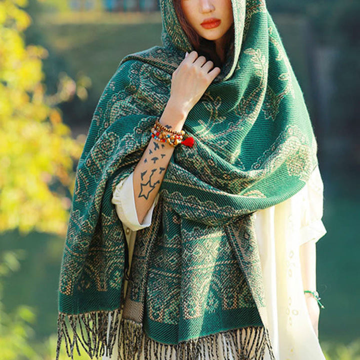 Buddha Stones Jacquard Ethnic Paisley Pflanzen Muster Quaste Weicher Thermoschal Schal - image 2