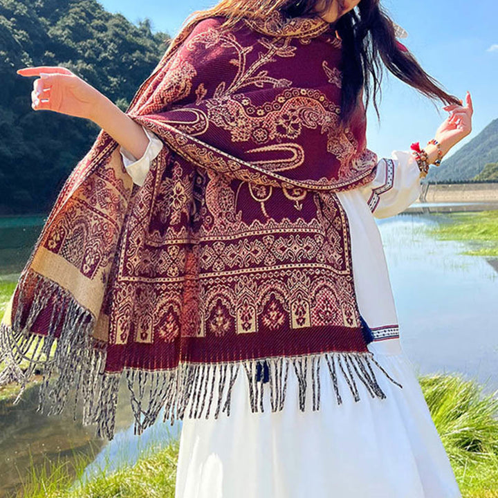 Buddha Stones Jacquard Ethnic Paisley Pflanzen Muster Quaste Weicher Thermoschal Schal - image 17