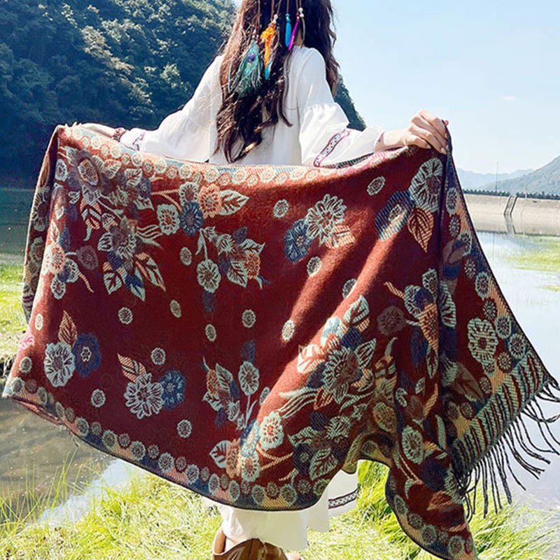 Buddha Stones Jacquard Ethnic Paisley Pflanzen Muster Quaste Weicher Thermoschal Schal - image 27