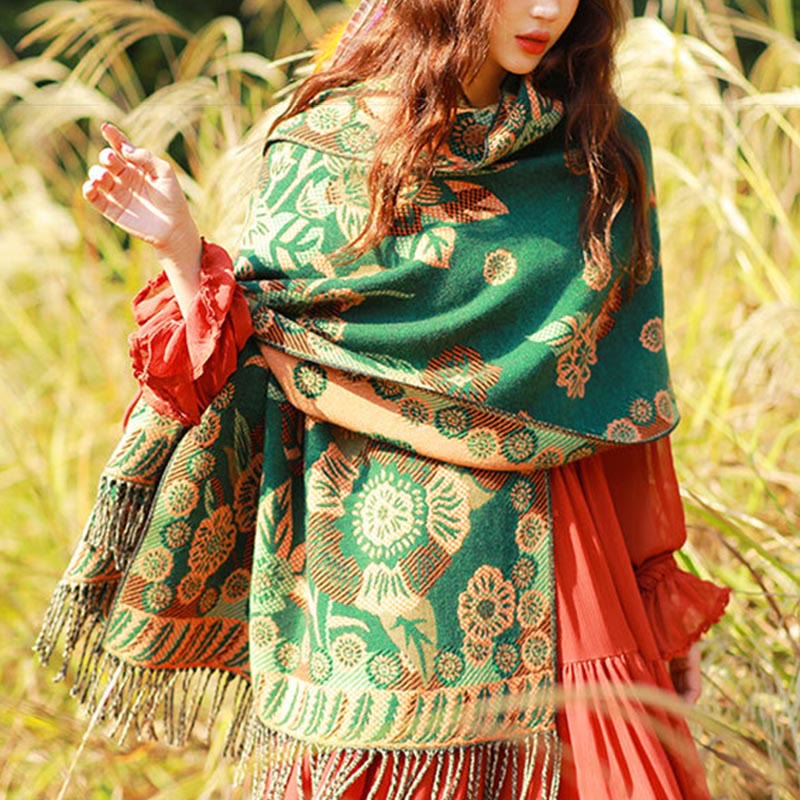 Buddha Stones Jacquard Ethnic Paisley Pflanzen Muster Quaste Weicher Thermoschal Schal - image 32