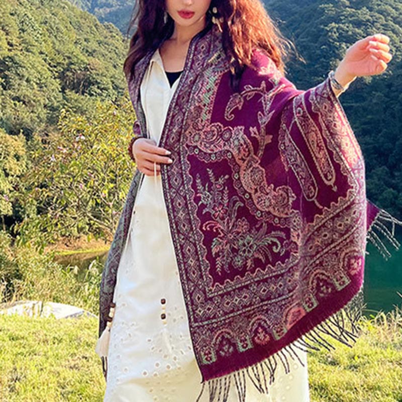 Buddha Stones Jacquard Ethnic Paisley Pflanzen Muster Quaste Weicher Thermoschal Schal - image 16