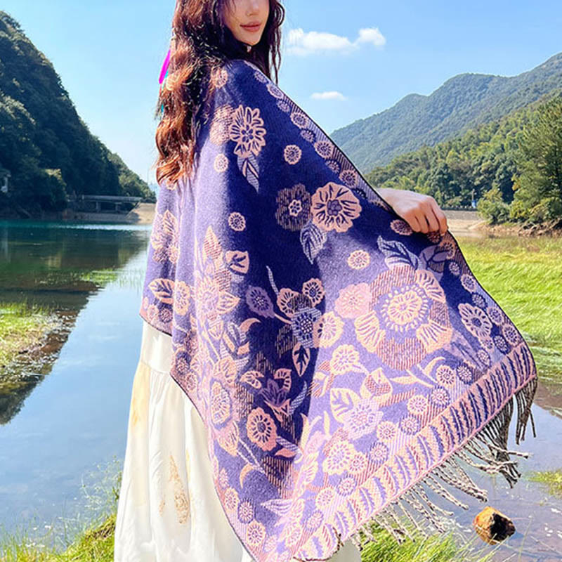 Buddha Stones Jacquard Ethnic Paisley Pflanzen Muster Quaste Weicher Thermoschal Schal - image 24