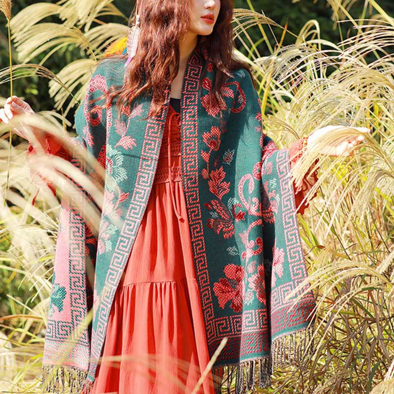 Buddha Stones Jacquard Ethnic Paisley Pflanzen Muster Quaste Weicher Thermoschal Schal - image 36