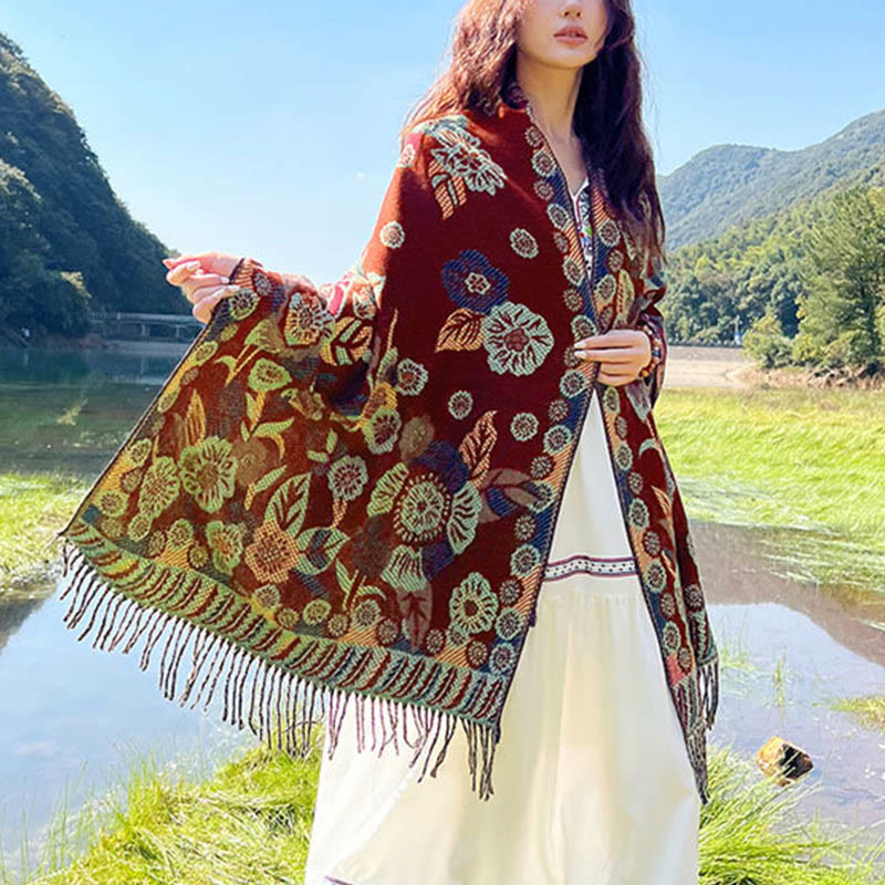 Buddha Stones Jacquard Ethnic Paisley Pflanzen Muster Quaste Weicher Thermoschal Schal - image 26