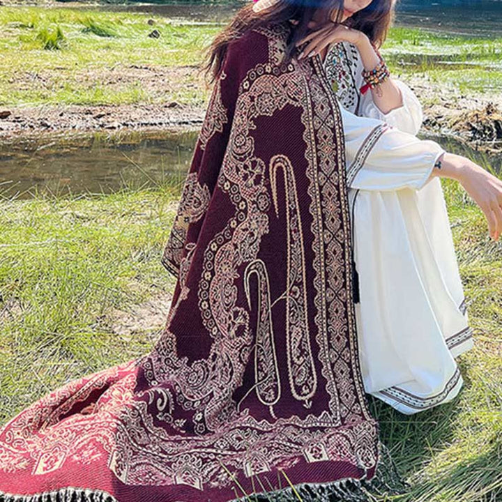 Buddha Stones Jacquard Ethnic Paisley Pflanzen Muster Quaste Weicher Thermoschal Schal - image 18