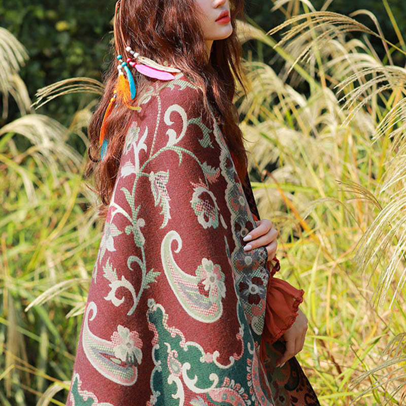 Buddha Stones Jacquard Ethnic Paisley Pflanzen Muster Quaste Weicher Thermoschal Schal - image 4