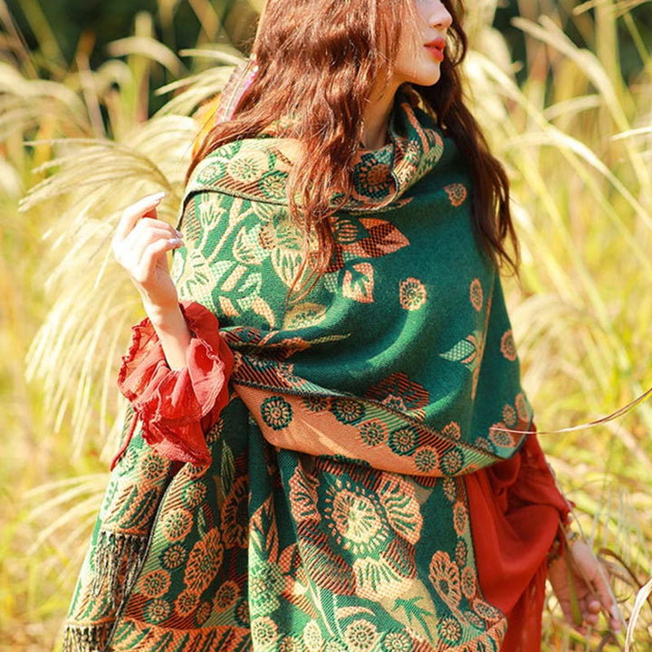 Buddha Stones Jacquard Ethnic Paisley Pflanzen Muster Quaste Weicher Thermoschal Schal - image 33