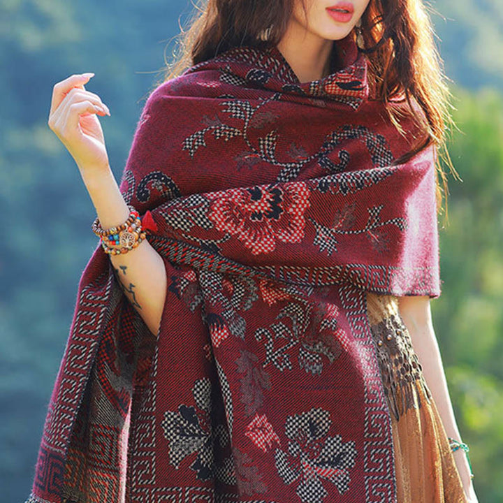 Buddha Stones Jacquard Ethnic Paisley Pflanzen Muster Quaste Weicher Thermoschal Schal - image 41