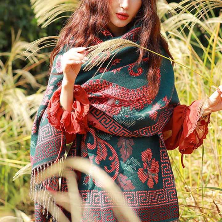 Buddha Stones Jacquard Ethnic Paisley Pflanzen Muster Quaste Weicher Thermoschal Schal - image 35