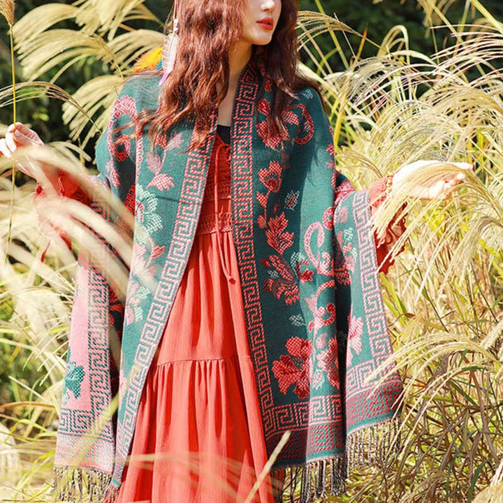 Buddha Stones Jacquard Ethnic Paisley Pflanzen Muster Quaste Weicher Thermoschal Schal - image 36