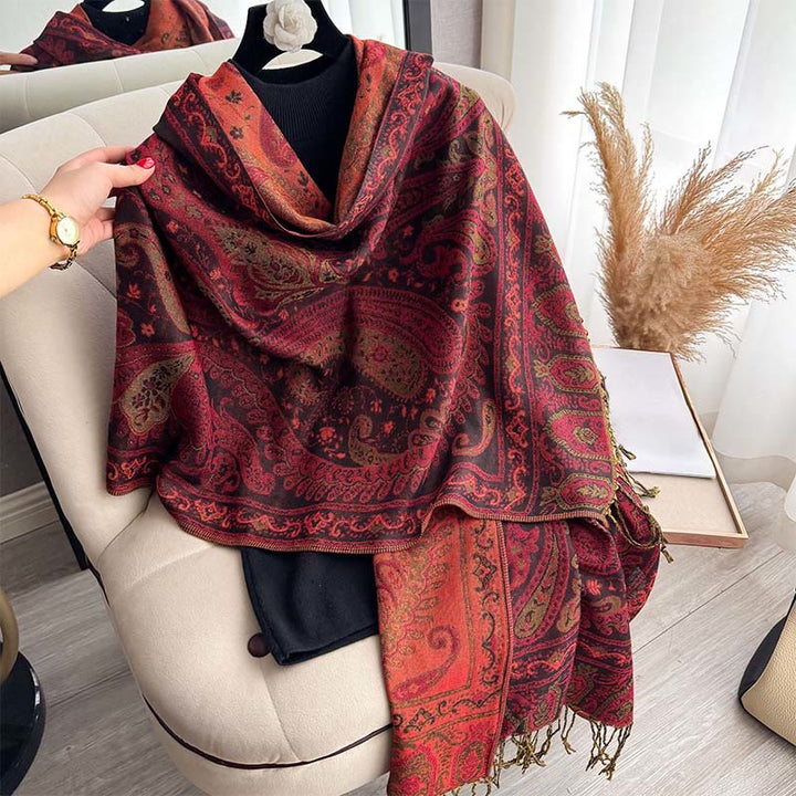 Buddha Stones Frühlingsschal mit Blumenmuster und Paisleymuster und Quasten - image 6