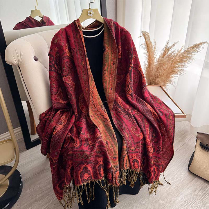 Buddha Stones Frühlingsschal mit Blumenmuster und Paisleymuster und Quasten - image 17