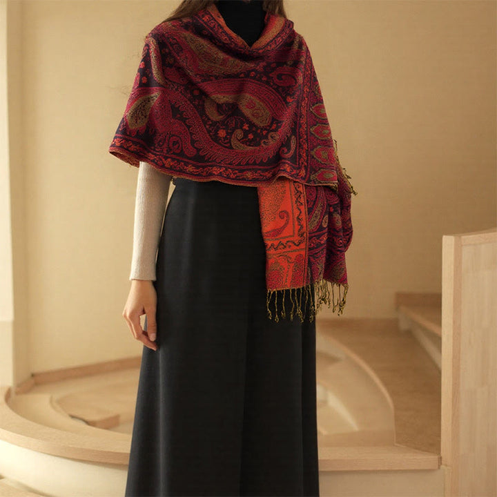 Buddha Stones Frühlingsschal mit Blumenmuster und Paisleymuster und Quasten - image 7