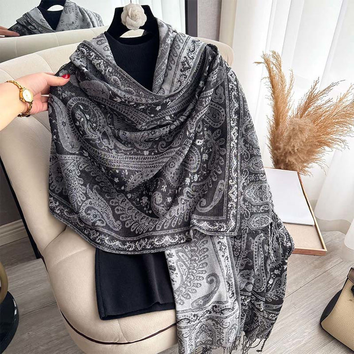 Buddha Stones Frühlingsschal mit Blumenmuster und Paisleymuster und Quasten - image 10