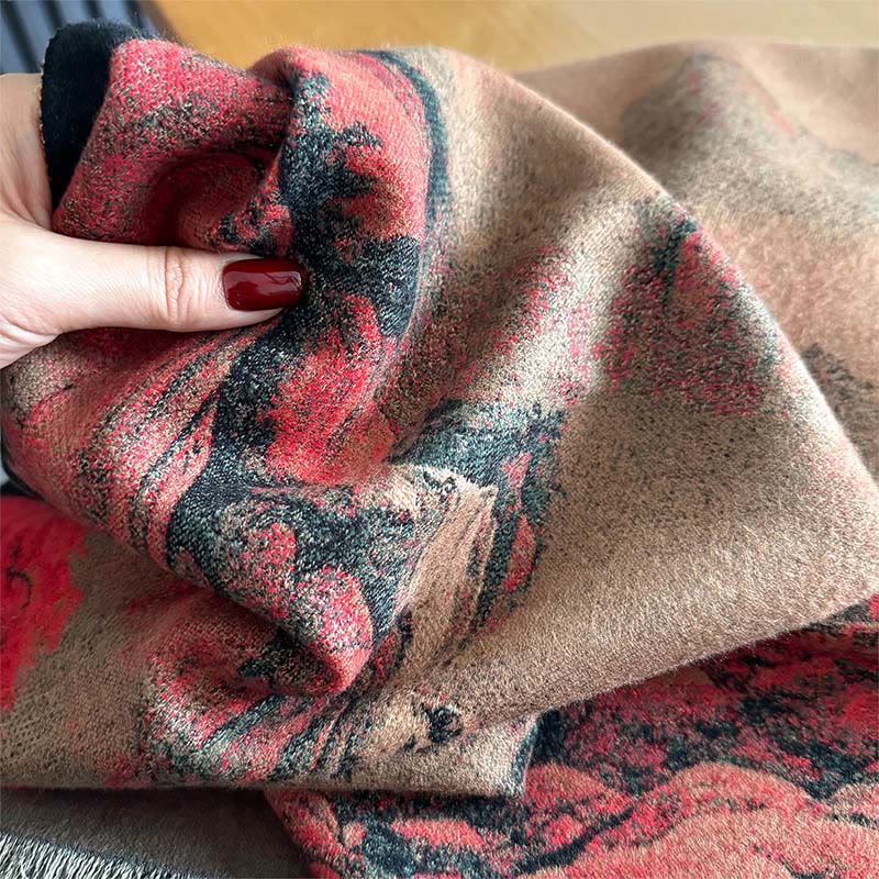 Buddha Stones Winter Landschaft Malerei Muster Quasten Gemütliche Dicken Schal Schal - image 3