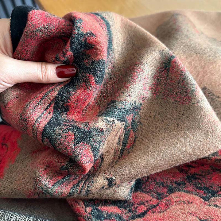 Buddha Stones Winter Landschaft Malerei Muster Quasten Gemütliche Dicken Schal Schal - image 3