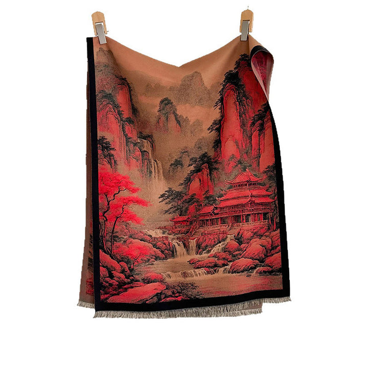 Buddha Stones Winter Landschaft Malerei Muster Quasten Gemütliche Dicken Schal Schal - image 5