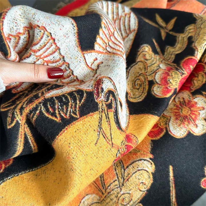 Buddha Stones, Winterkranich, Pflaumenblüte, glückverheißende Wolken, Muster, Quasten, gemütlicher Schal - image 3