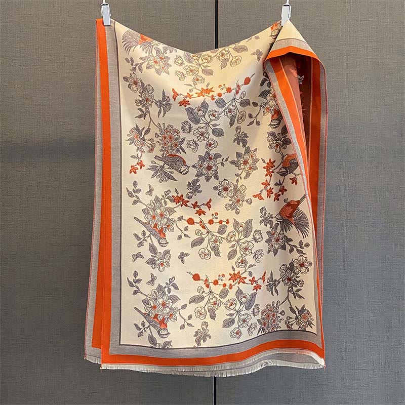 Buddha Stones Pendeln Blumen Vogel Muster Farbe Kontrast Design Quasten Gemütlicher weicher Schal Schal - DunkelOrange - 190*65 cm - image 9