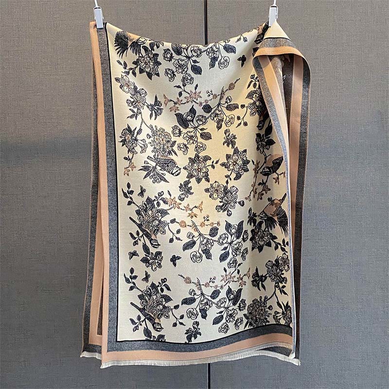 Buddha Stones Pendeln Blumen Vogel Muster Farbe Kontrast Design Quasten Gemütlicher weicher Schal Schal - Pfirsichpuff - 190*65 cm - image 4