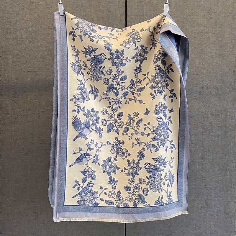 Buddha Stones Pendeln Blumen Vogel Muster Farbe Kontrast Design Quasten Gemütlicher weicher Schal Schal - Hellstahlblau - 190*65 cm - image 7