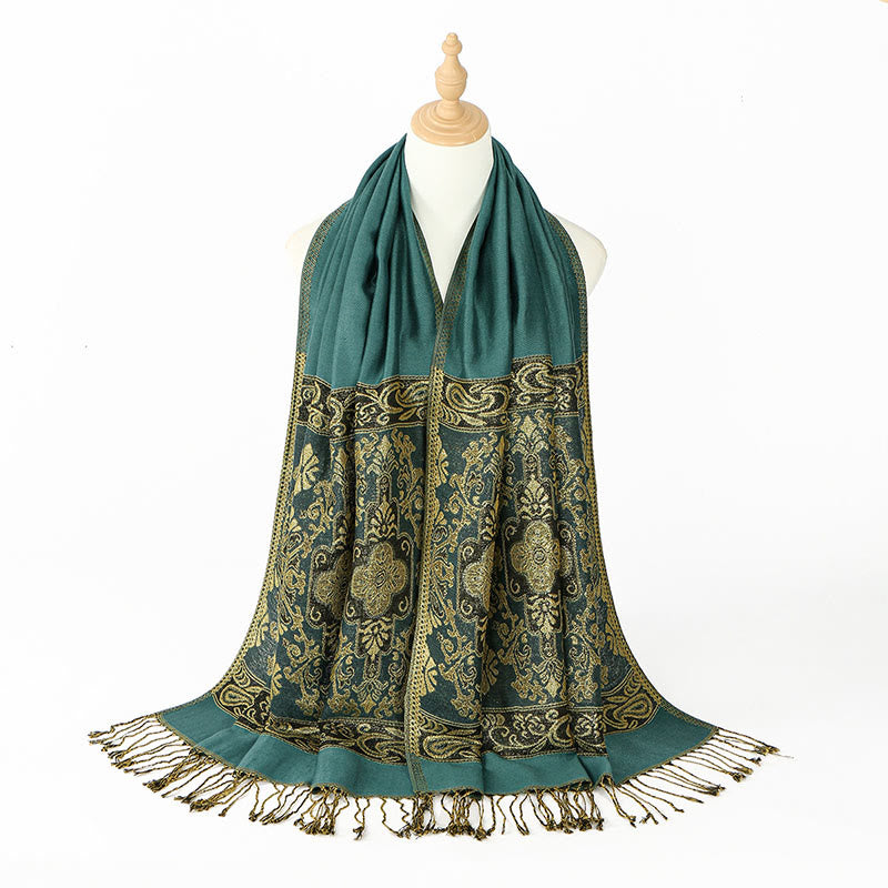 Buddha Stones Frühling Golden Cashew Blume Geometrische Muster Quaste Gemütlicher Schal Schal - image 4