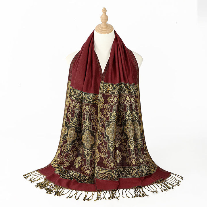 Buddha Stones Frühling Golden Cashew Blume Geometrische Muster Quaste Gemütlicher Schal Schal - image 9