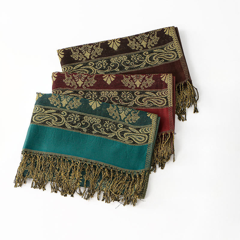 Buddha Stones Frühling Golden Cashew Blume Geometrische Muster Quaste Gemütlicher Schal Schal - image 10