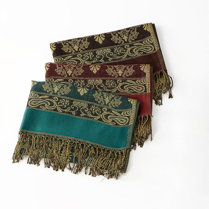 Buddha Stones Frühling Golden Cashew Blume Geometrische Muster Quaste Gemütlicher Schal Schal - image 10