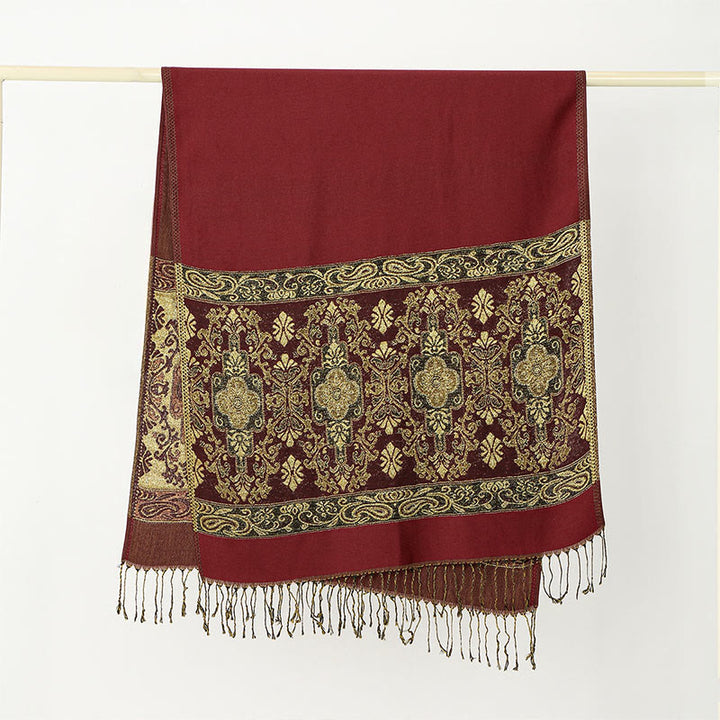 Buddha Stones Frühling Golden Cashew Blume Geometrische Muster Quaste Gemütlicher Schal Schal - image 7