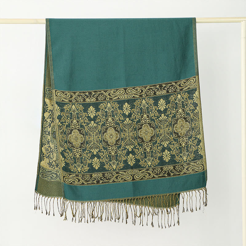 Buddha Stones Frühling Golden Cashew Blume Geometrische Muster Quaste Gemütlicher Schal Schal - image 5