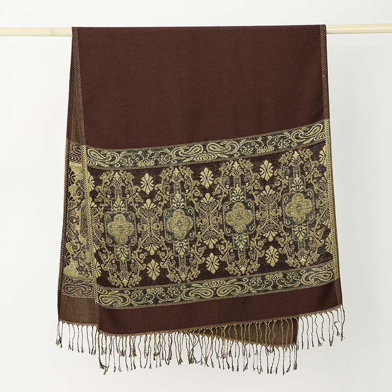 Buddha Stones Frühling Golden Cashew Blume Geometrische Muster Quaste Gemütlicher Schal Schal - image 2