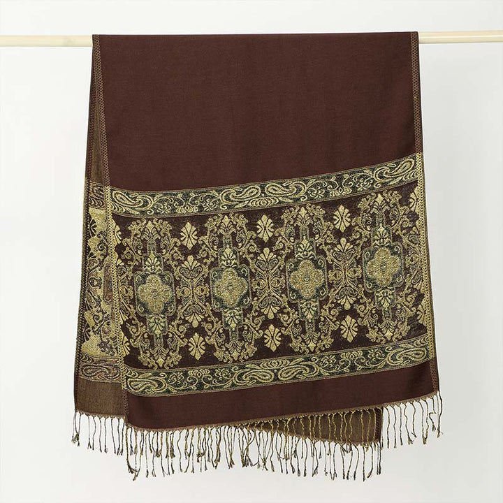 Buddha Stones Frühling Golden Cashew Blume Geometrische Muster Quaste Gemütlicher Schal Schal - image 2