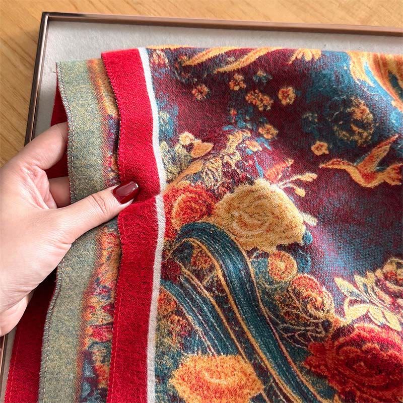 Buddha Stones Winter Phoenix Blumen Vögel Muster Quasten Thermal Weicher Schal Schal - image 3