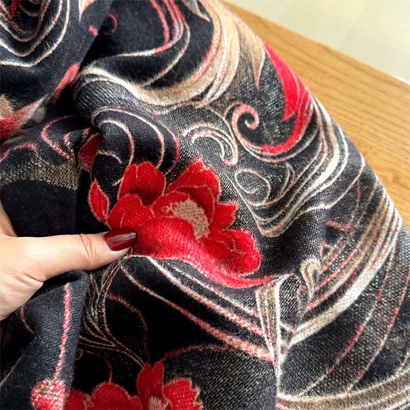 Buddha Stones Winter Thermal Phoenix Blumen Muster Quasten Weicher Schal Schal - image 3