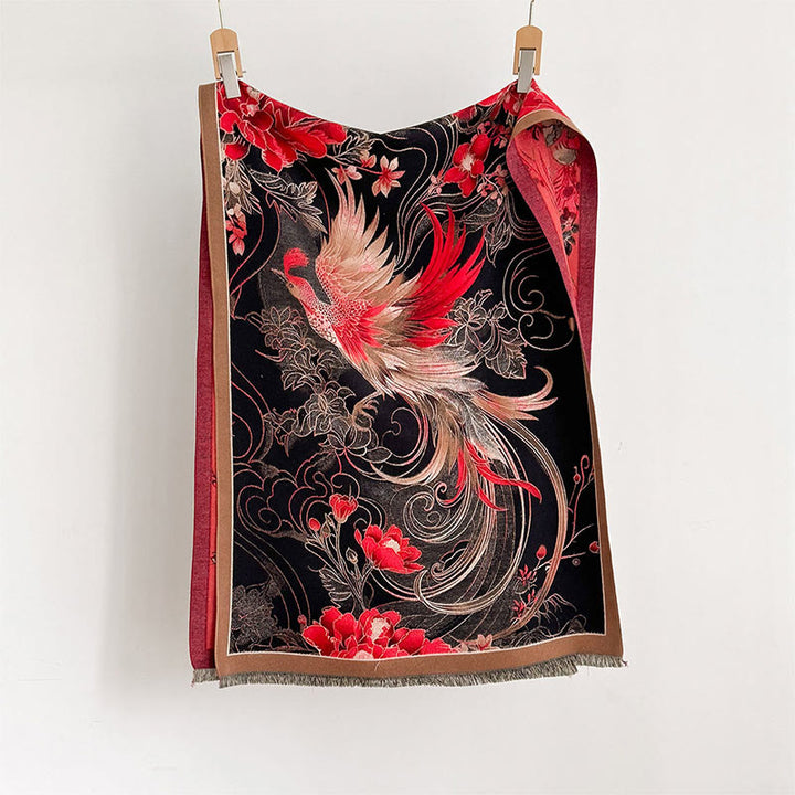 Buddha Stones Winter Thermal Phoenix Blumen Muster Quasten Weicher Schal Schal - image 1
