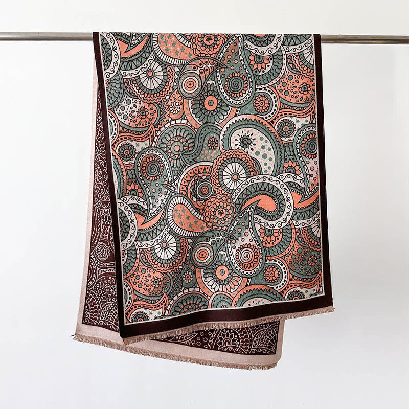 Buddha Stones Winter Ethno-Stil Paisley Geometrie Muster Quasten Weicher Schal Schal - Sattelbraun - 186*66cm - image 12