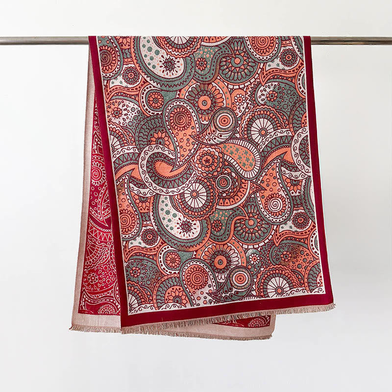 Buddha Stones Winter Ethno-Stil Paisley Geometrie Muster Quasten Weicher Schal Schal - Rot - 186*66cm - image 9