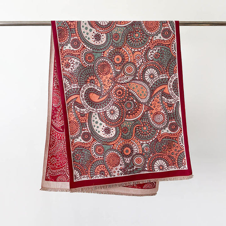 Buddha Stones Winter Ethno-Stil Paisley Geometrie Muster Quasten Weicher Schal Schal - Rot - 186*66cm - image 9