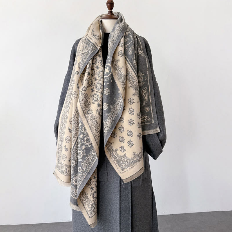 Buddha Stones Ethnic Paisley Geometrie Patchwork Muster Quasten Weicher Thermo Dicker Schal Schal - image 4