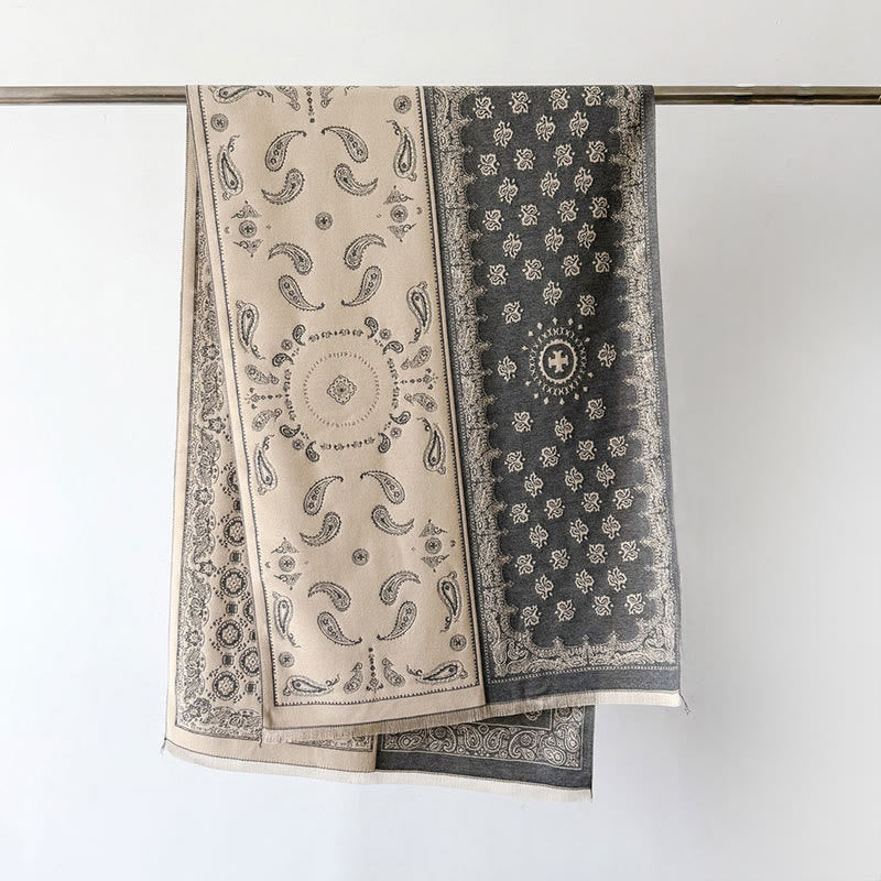 Buddha Stones Ethnic Paisley Geometrie Patchwork Muster Quasten Weicher Thermo Dicker Schal Schal - Grau - 186*66cm - image 2