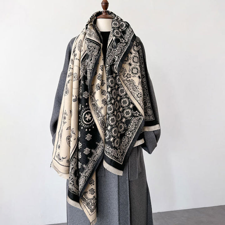 Buddha Stones Ethnic Paisley Geometrie Patchwork Muster Quasten Weicher Thermo Dicker Schal Schal - image 8