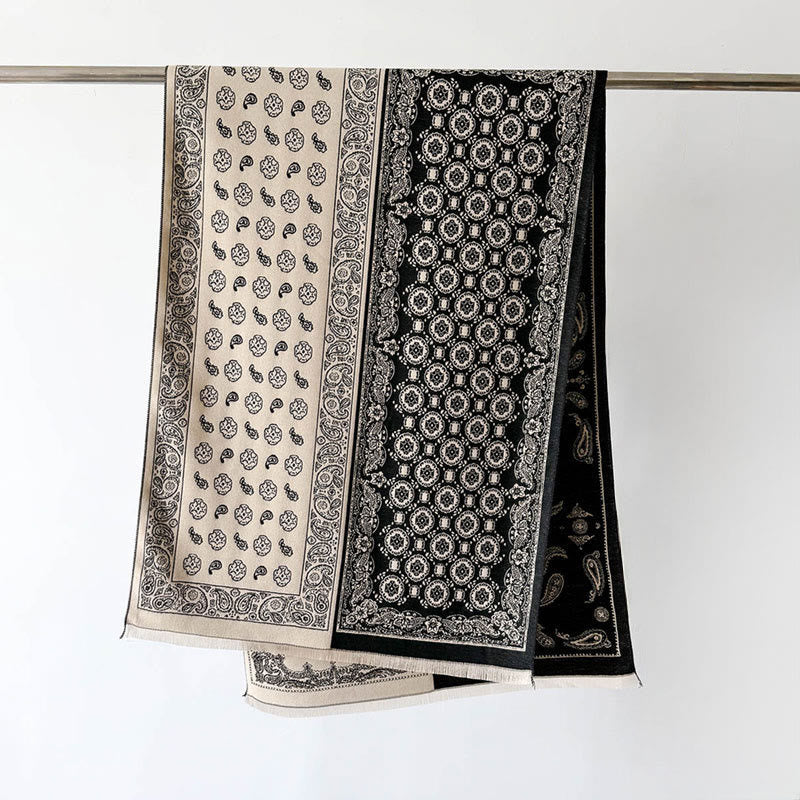 Buddha Stones Ethnic Paisley Geometrie Patchwork Muster Quasten Weicher Thermo Dicker Schal Schal - Schwarz - 186*66cm - image 5