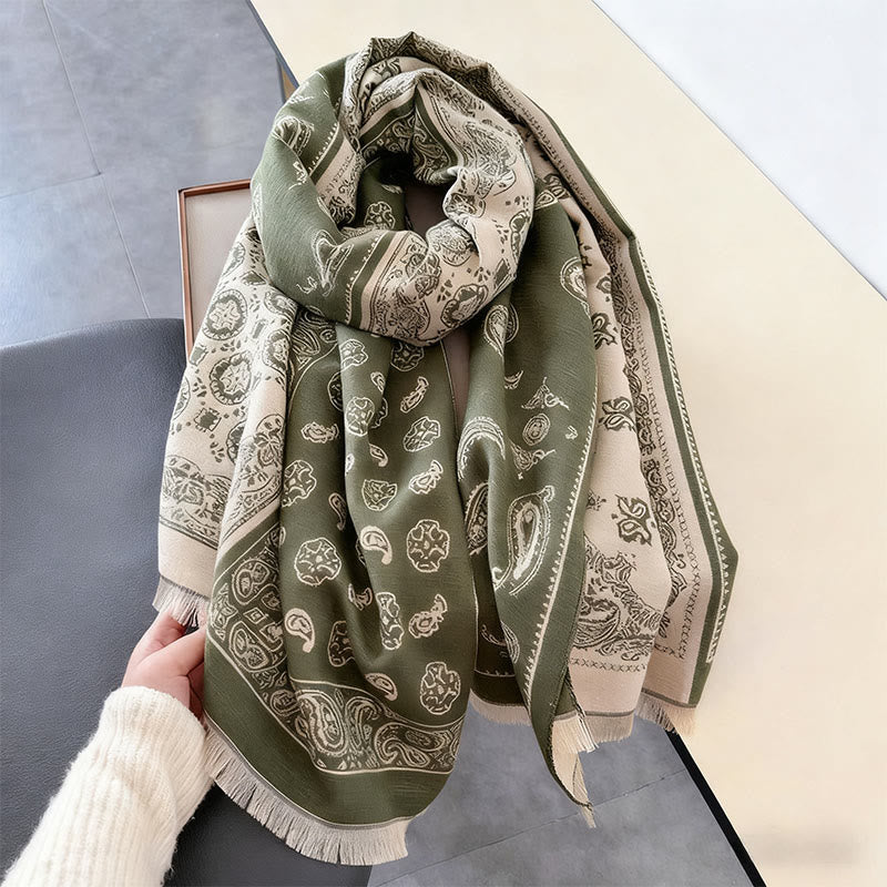 Buddha Stones Ethnic Paisley Geometrie Patchwork Muster Quasten Weicher Thermo Dicker Schal Schal - image 13