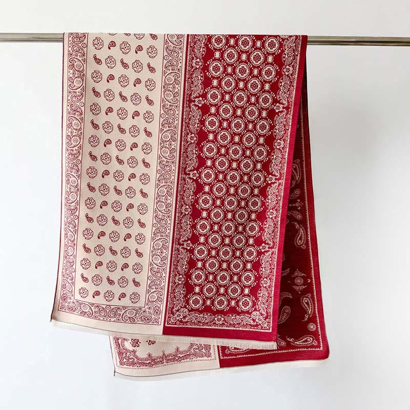 Buddha Stones Ethnic Paisley Geometrie Patchwork Muster Quasten Weicher Thermo Dicker Schal Schal - image 1